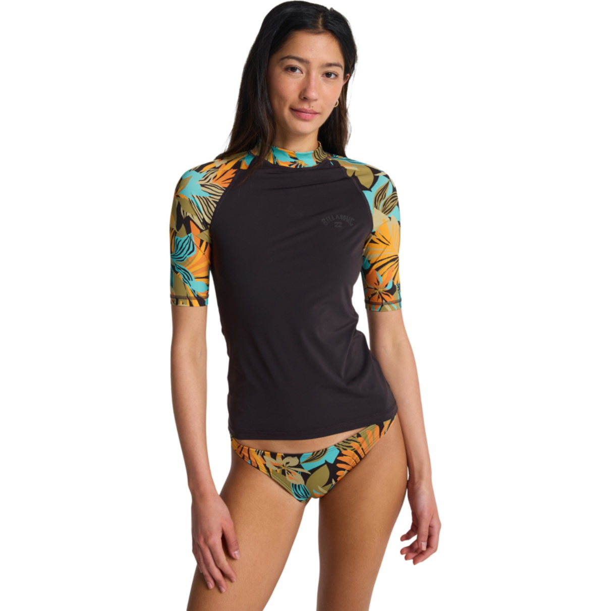 2026 Billabong Womens Tropic Surf Short Sleeve Print Rash Vest EBJWR03047 - Black Pebble